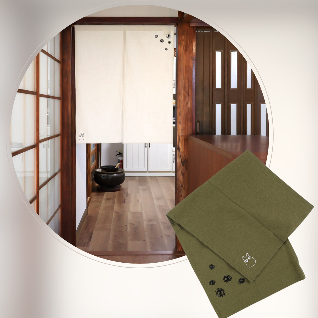 My Neighbor Totoro Embroidered Noren "Kurosuke" Center Opening Curtain
