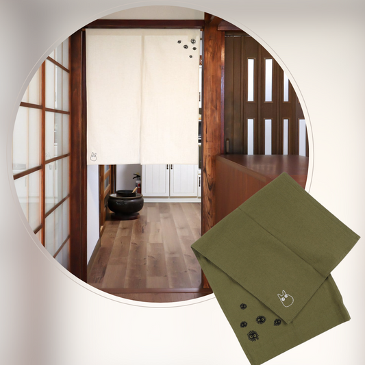 My Neighbor Totoro Embroidered Noren "Kurosuke" Center Opening Curtain