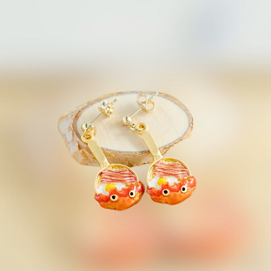 Howl's Moving Castle Calcifer Earrings "Bacon and Eggs"
