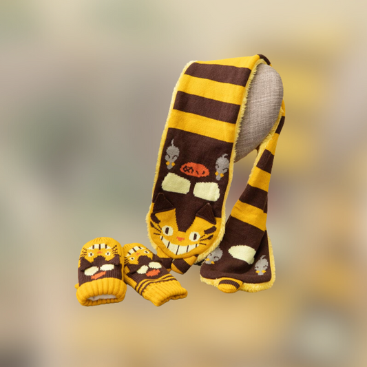 My Neighbor Totoro Cat Bus Kids Scarf & Mittens Gloves SET Nekobus Studio Ghibli