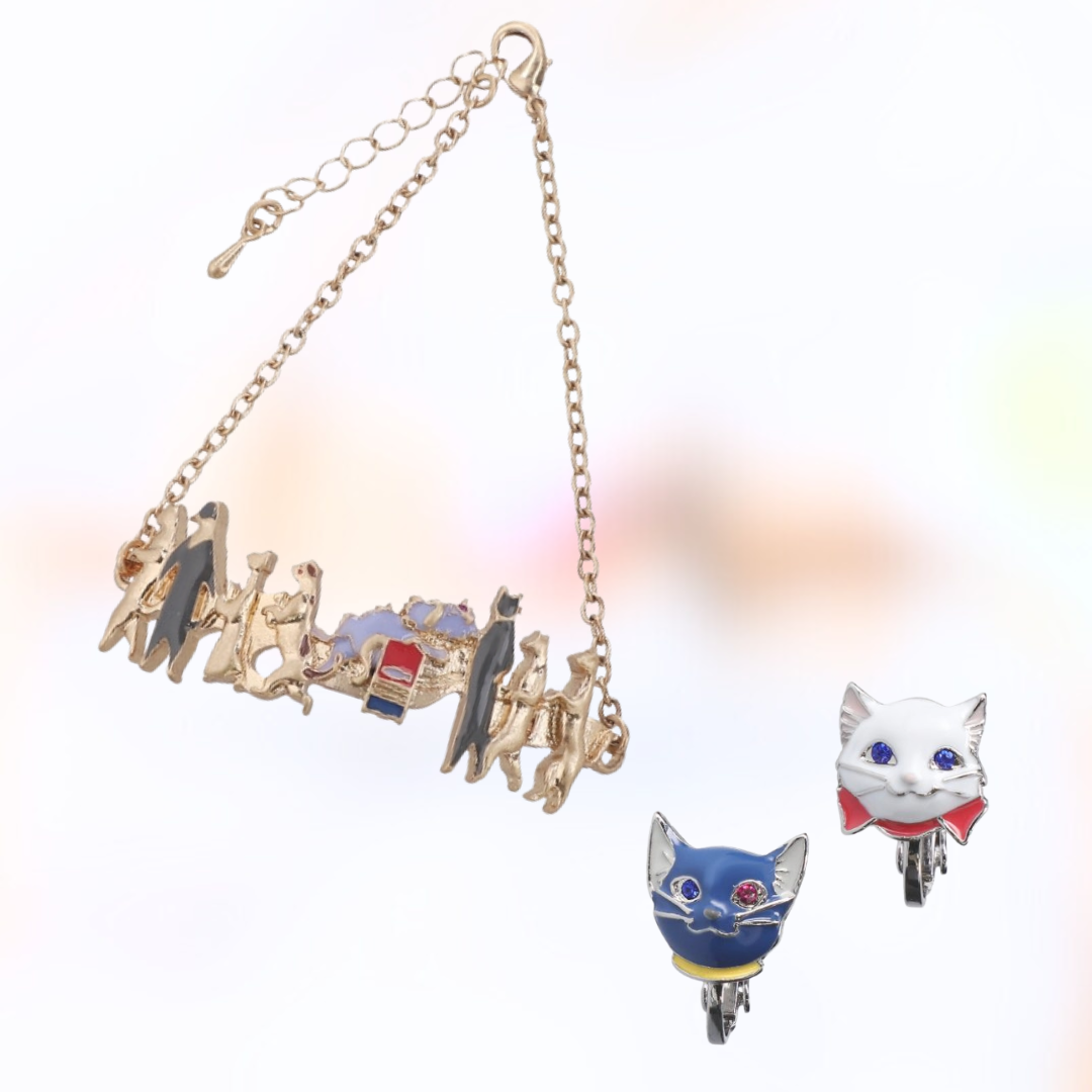 The Cat Returns Bracelet "Cat Parade"  / Clip-on Earrings "Rune and Yuki-chan"